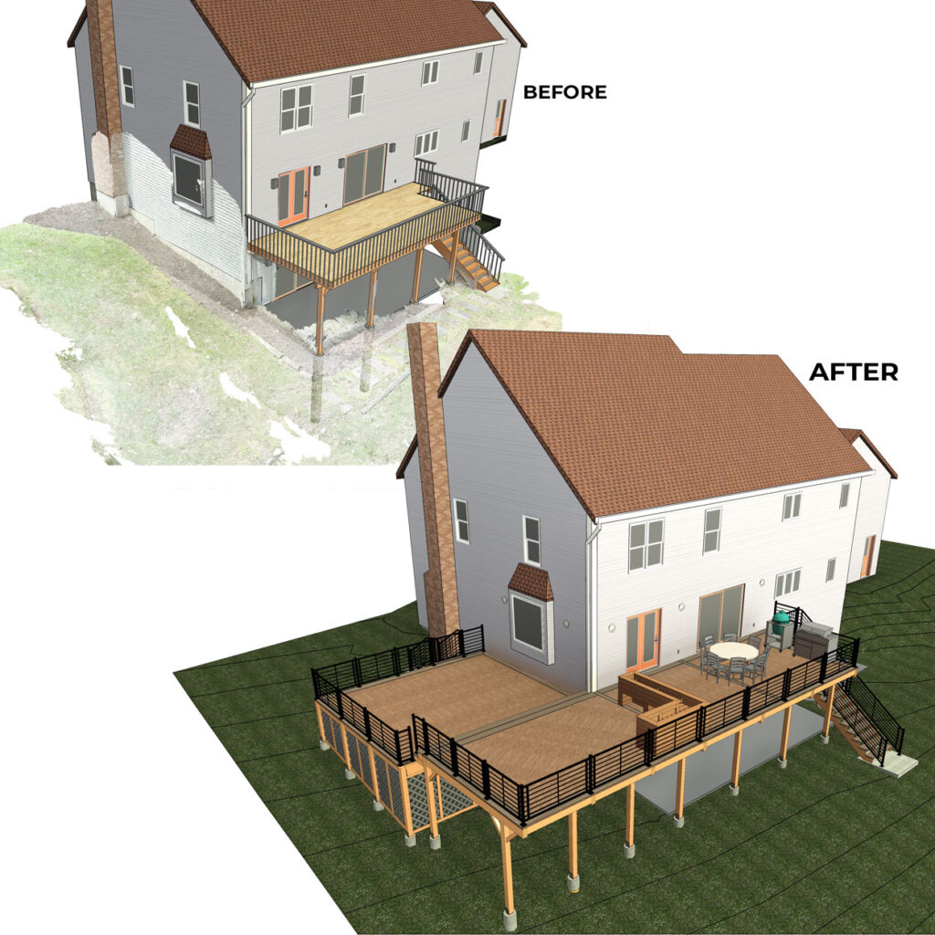 Before/After of suburban house decking project